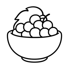 Bowl of grapes doodle line icon