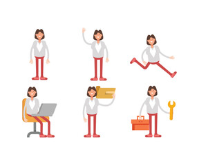 business woman characters in various poses vector illustration