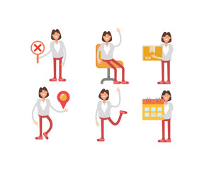 business woman characters in various poses vector illustration