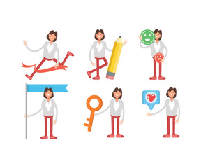 business woman characters in various poses vector illustration