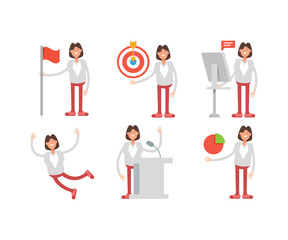 business woman characters in various poses vector illustration