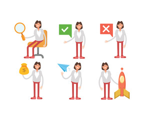 business woman characters in various poses vector illustration