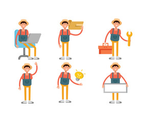 male farmer characters set in various poses vector illustration