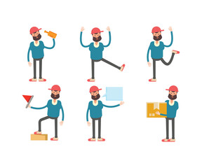 beard man characters set in various poses vector illustration
