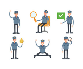 police characters in different poses set vector illustration