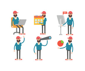 beard man characters set in various poses vector illustration