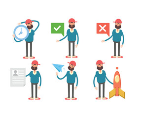 beard man characters set in various poses vector illustration