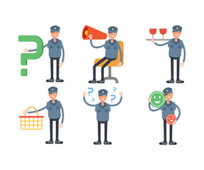 Obraz premium police characters in different poses set vector illustration
