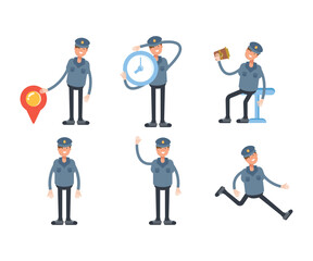 police characters in different poses set vector illustration