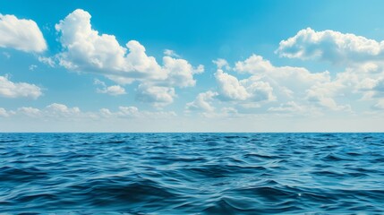 Obraz premium Blue sky over the sea with fluffy white clouds 