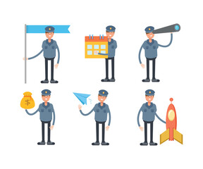 police characters in different poses set vector illustration
