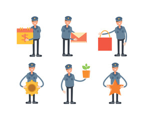 police characters in different poses set vector illustration