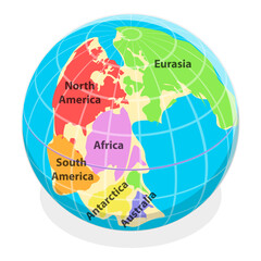 3D Isometric Flat Vector Illustration of Paleozoic And Mesozoic Eras, Continental Drift. Item 1