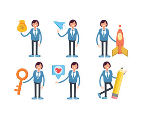 business woman characters in different poses vector set