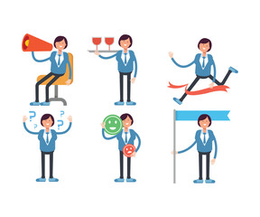 business woman characters in different poses vector set