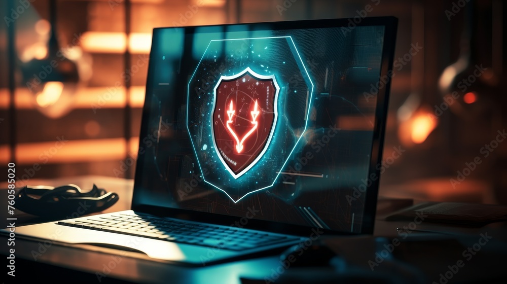 Poster a computer screen with a symbol shield