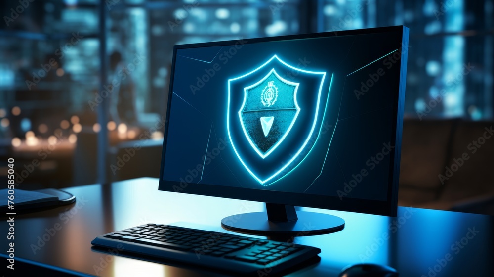 Aufkleber a computer screen with a symbol shield