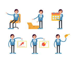 business woman characters in different poses vector set