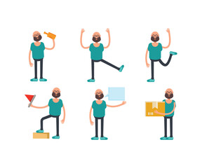 Obraz premium bald man character in different poses set vector illustration