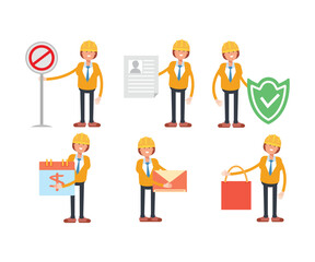 woman engineer characters set vector illustration