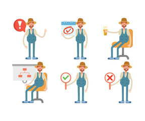 farmer characters set in various poses vector illustration