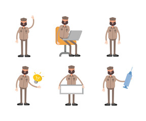 soldier characters set in various poses vector illustration