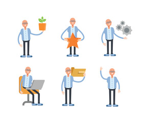 Obraz premium bald man characters set in various poses vector illustration