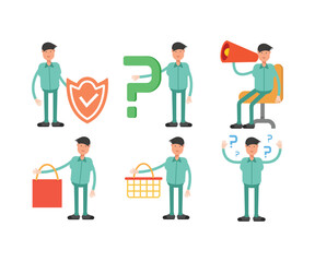 male characters in different poses vector set