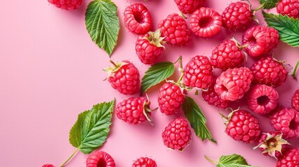 Raspberries on pink background