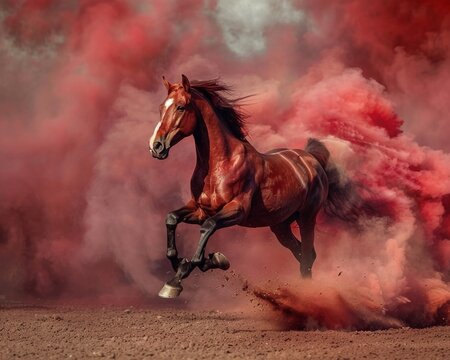Red Smokey background horse running beautiful picture