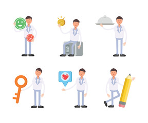 doctor characters in different poses set vector illustration