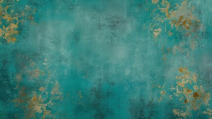 Teal textured background for photography with gold accent - obrazy, fototapety, plakaty