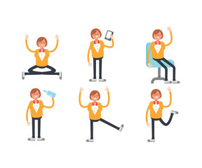 geek woman characters set in various poses vector illustration