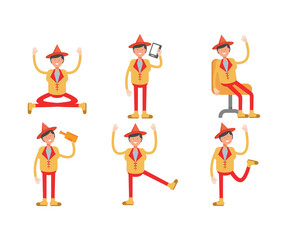 Fototapeta premium man with hat character in different poses set vector illustration