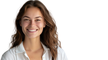 woman smiling. Confident female. Isolated on transparent background.
