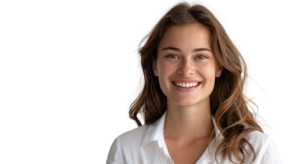 woman smiling. Confident female. Isolated on transparent background.