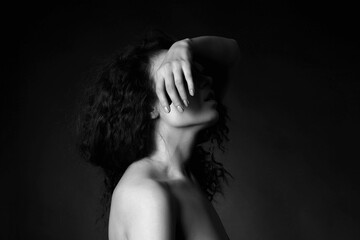 Nude Woman silhouette in the dark. Beautiful Naked Body Girl