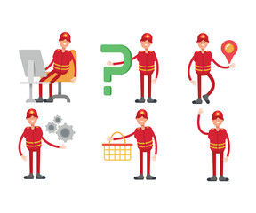 firefighter characters in different poses set vector illustration