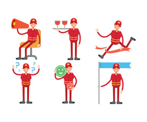 firefighter characters in different poses set vector illustration