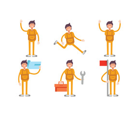 handyman characters set in various poses vector illustration