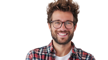Happy smart engineer man smiling, Isolated on a transparent background. - obrazy, fototapety, plakaty