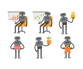 Fototapeta premium humanoid characters set in different poses vector illustration