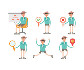 boy with hat characters in different poses vector set