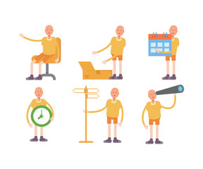 bald man characters in different poses vector set