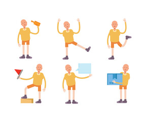 Fototapeta premium bald man characters in different poses vector set