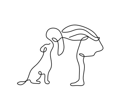 Vector isolated woman kiss dog one single contemporary line art tattoo colorless black and white contour line easy drawing