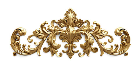 Golden baroque ornament  floral elements isolated on white transparent background, png	