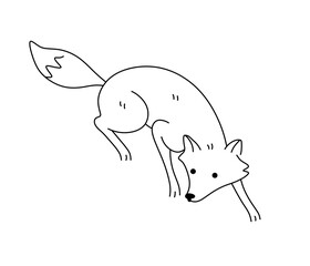 Vector isolated one single crouching fox stalking  colorless black and white contour line easy drawing