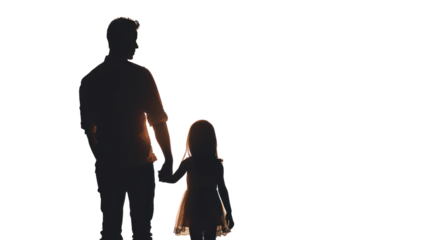 Silhouette of father holding daughter's hand, Isolated on a transparent background.