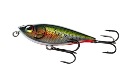 Fishing lure with hooks, Isolated on a transparent background.